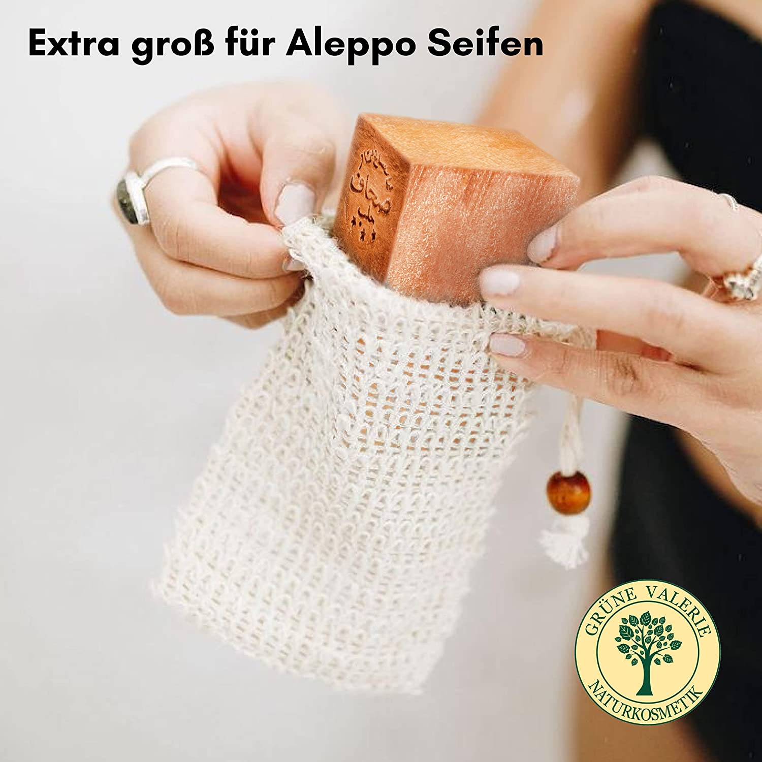 Edle Geschenkdose + XXL Seifensäckchen/Seifenbeutel (4 Stück) speziell für Aleppo Seife mit Reise Dose